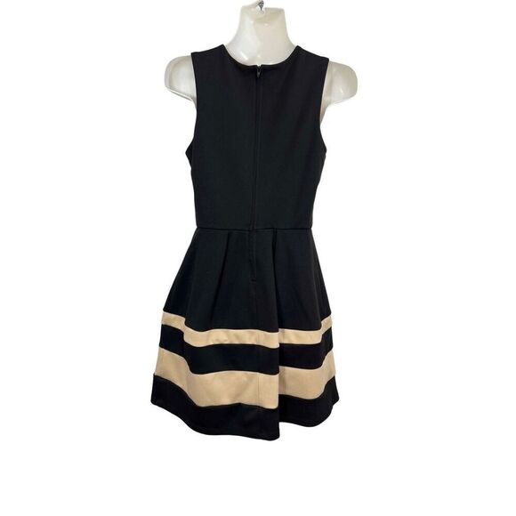 Sleeveless Cocktail Dress Fit & Flare Black Tan Stripes Size 3 Keyhole Neckline - Picture 6 of 9